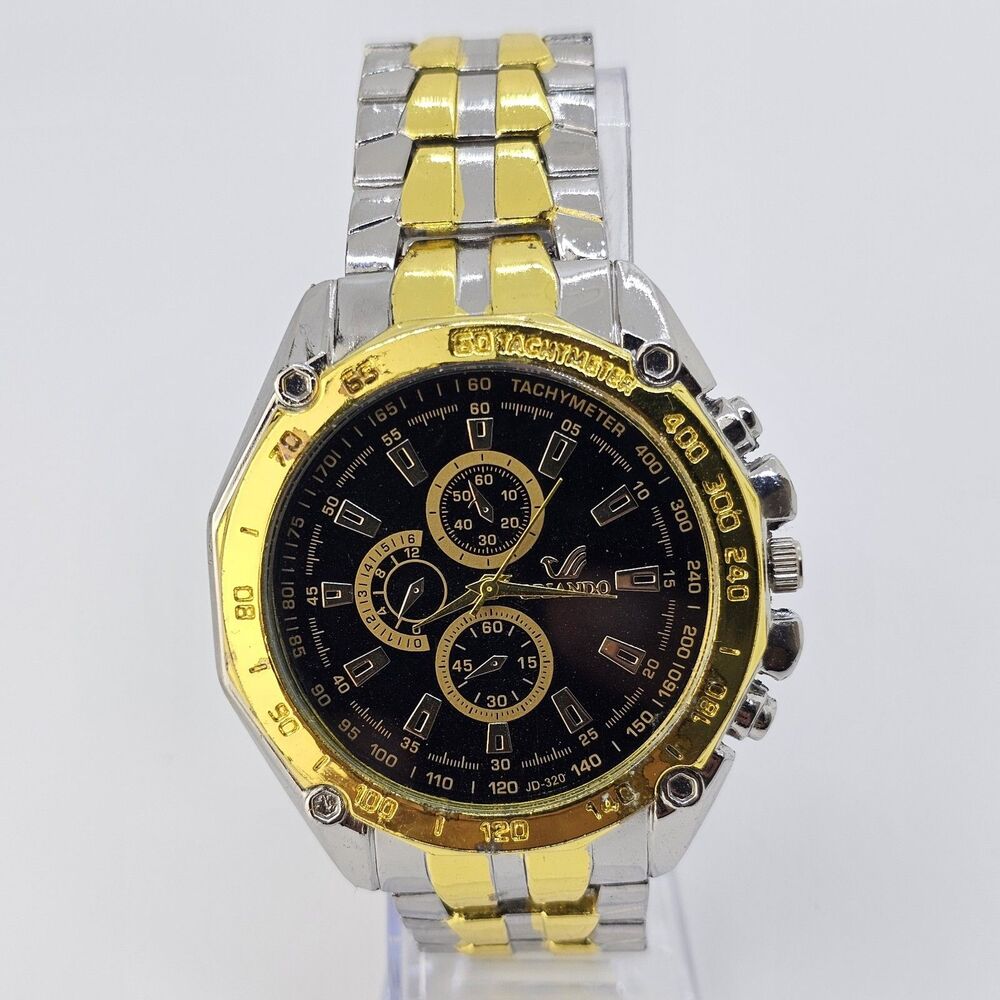 Orlando Men's‎ Watch 47MM Black Dial Two Tone Bracelet 7.5" New Battery